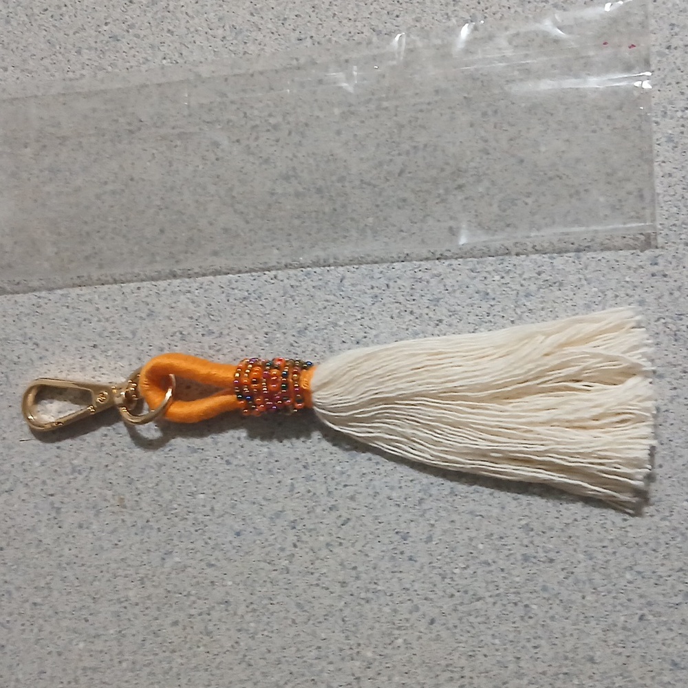 Tassel Keychain with Cream Fringe and Mustard Loop